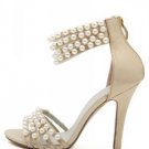 Gold Beads Decor Ankle Straps Gladiator Heels(US6.5)