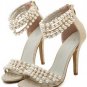 Gold Beads Decor Ankle Straps Gladiator Heels(US8)