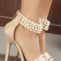 Gold Beads Decor Ankle Straps Gladiator Heels(US8.5)