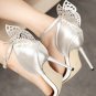 Silver Butterfly Open Toe Ankle Strap Stiletto Heels(US6)