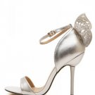 Silver Butterfly Open Toe Ankle Strap Stiletto Heels(US7.5)