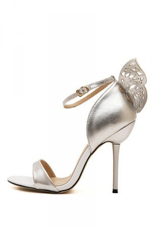 Silver Butterfly Open Toe Ankle Strap Stiletto Heels(US8)