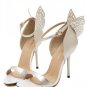Silver Butterfly Open Toe Ankle Strap Stiletto Heels(US8.5)