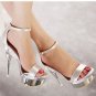 Silver Open Toe Ankle Strap Platform Heels(US7.5)