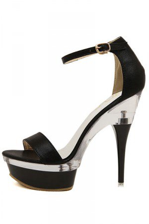 Black Open Toe Ankle Strap Platform Heels(US6)