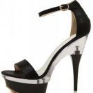 Black Open Toe Ankle Strap Platform Heels(US6.5)