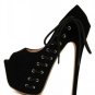 Black Peep Toe Side Lace Up Platform High Heels(US6)