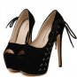 Black Peep Toe Side Lace Up Platform High Heels(US6)