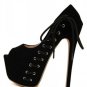 Black Peep Toe Side Lace Up Platform High Heels(US8)