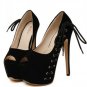 Black Peep Toe Side Lace Up Platform High Heels(US8)