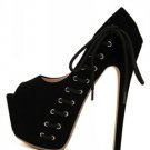 Black Peep Toe Side Lace Up Platform High Heels(US8.5)