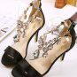 Black Faux Jewel Open Toe Stiletto Heels(US5)