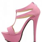 Pink Cutout Ankle Strap Platform Stiletto Heels(US5)