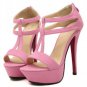 Pink Cutout Ankle Strap Platform Stiletto Heels(US7.5)
