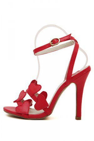 Red Heart Decor Open Toe Single Sole Heels(US7)