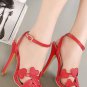 Red Heart Decor Open Toe Single Sole Heels(US7)