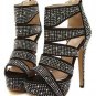 Black Rhinestone Decor Peep Toe Platform Heels(US6)