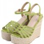 Light Green Peep Toe Ankle Strap Woven Wedges(US6)