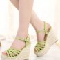 Light Green Peep Toe Ankle Strap Woven Wedges(US6)