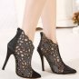 Black Faux Leather Pointed Toe Hollow Out Booties(US6.5)