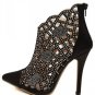 Black Faux Leather Pointed Toe Hollow Out Booties(US7)