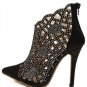 Black Faux Leather Pointed Toe Hollow Out Booties(US7.5)