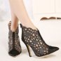 Black Faux Leather Pointed Toe Hollow Out Booties(US8)