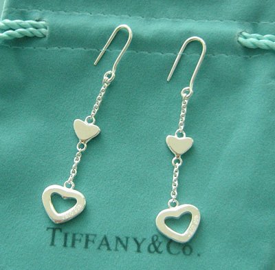 Amazing Sterling new style long chain heart dangling earrings