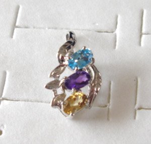 100% natural multi-coloured gemstone and sterling silver pendant