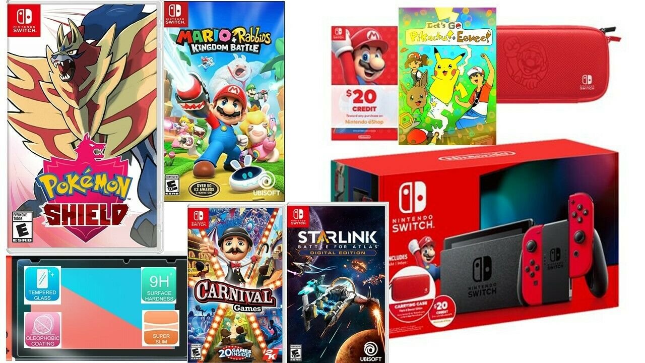 NEW Nintendo Switch POKEMON Shield Bundle + Mario + Carnival + Starlink ...