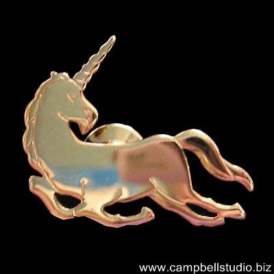 Unicorn Engraved Tack Pin~Brooch Gold Tone