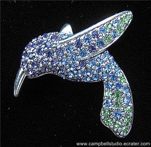 Monet Hummingbird Blue/Green/Purple Crystal Pin/Brooch in Mint Condition