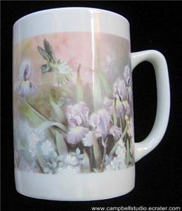 Hummingbird Iris Flower Ceramic Coffee Drink Mug 10oz Near Mint Condition