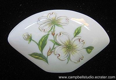 Lefton China Fan-shape Dogwood Trinket Box Sign/Number