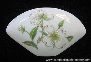 Lefton China Fan-shape Dogwood Trinket Box Sign/Number