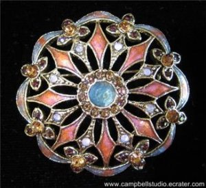 Monet Signed Art Deco Rhinestone & Enamel Brooch MINT