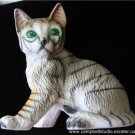 Bisque Grey Domestic GreenEye Tiger Stripe Cat Figurine