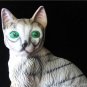 Bisque Grey Domestic GreenEye Tiger Stripe Cat Figurine