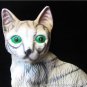 Bisque Grey Domestic GreenEye Tiger Stripe Cat Figurine