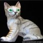 Bisque Grey Domestic GreenEye Tiger Stripe Cat Figurine
