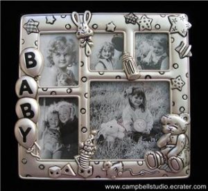 Frosted Pewter Colored Baby Multi-Photo Pic Frame Near Mint