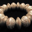 Silver Painted Bicone Wood Carved Bead Stretch Bracelet