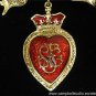 Heart & Crown Red Enamel GoldTone Bow Dangle Pin/Brooch