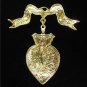 Heart & Crown Red Enamel GoldTone Bow Dangle Pin/Brooch