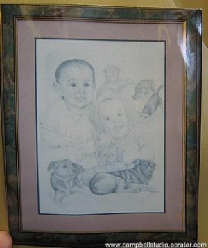 Custom Drawn BW Portrait 2 Person/Border/Framed 18x24