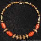 Oriental Coral Acrylic Antique Gold DiskBead Necklace NM