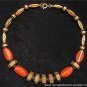 Oriental Coral Acrylic Antique Gold DiskBead Necklace NM