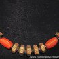 Oriental Coral Acrylic Antique Gold DiskBead Necklace NM