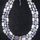 Blue Shiny Glass & Silver Tone Bicone Bead Necklace NM