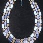 Blue Shiny Glass & Silver Tone Bicone Bead Necklace NM